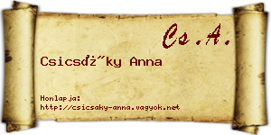 Csicsáky Anna névjegykártya